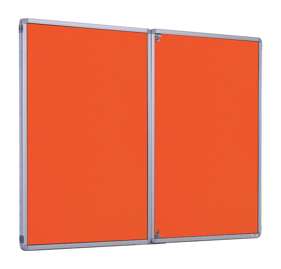 Fire Retardant Double Door Tamperproof Accents Noticeboard in Orange